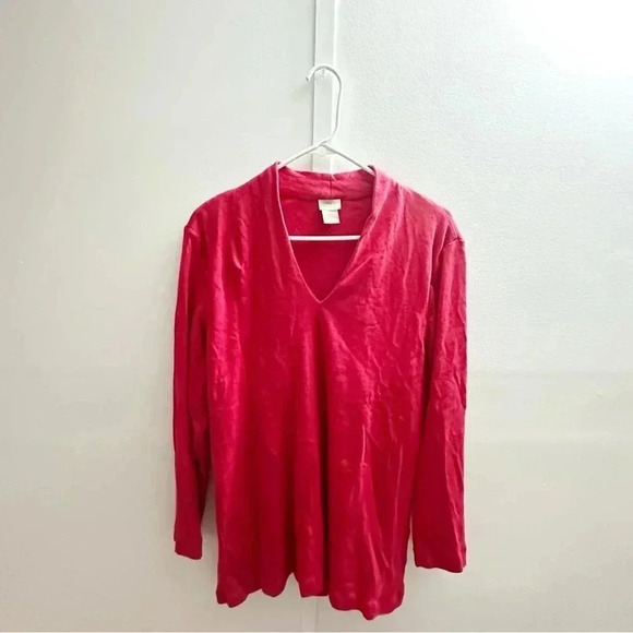 Chicos Cherry Red Super Soft Polished V-Neck Long Sleeve Tunic Top Size 1 US M/8 - Picture 3 of 6